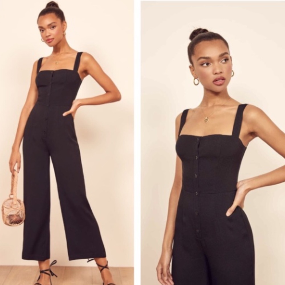 Reformation Button Down Front Jumpsuit in Black Size 2